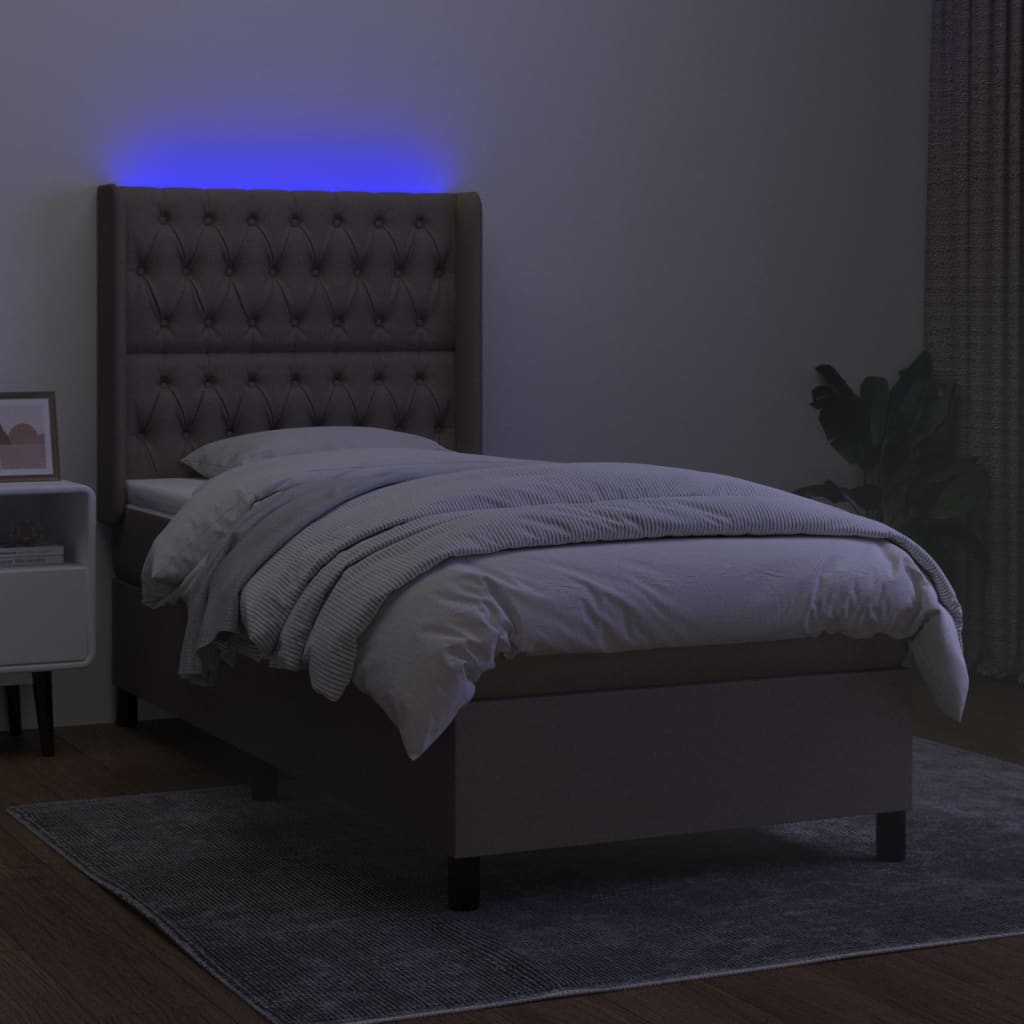 kontinentalseng med LED-lys 80x200 cm stof gråbrun