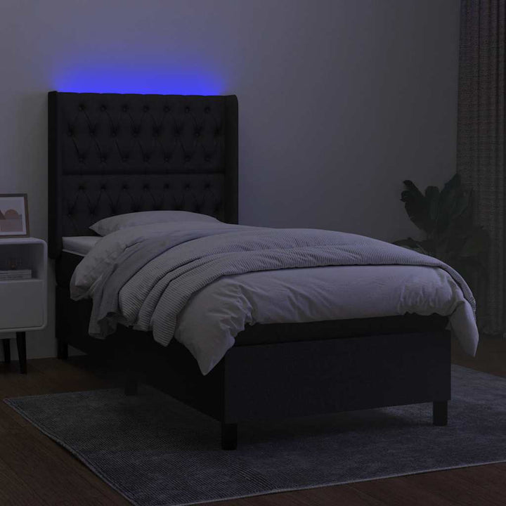 kontinentalseng med LED-lys 90x190 cm stof sort