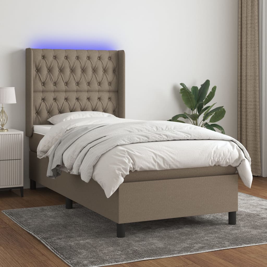 kontinentalseng med LED-lys 90x190 cm stof gråbrun