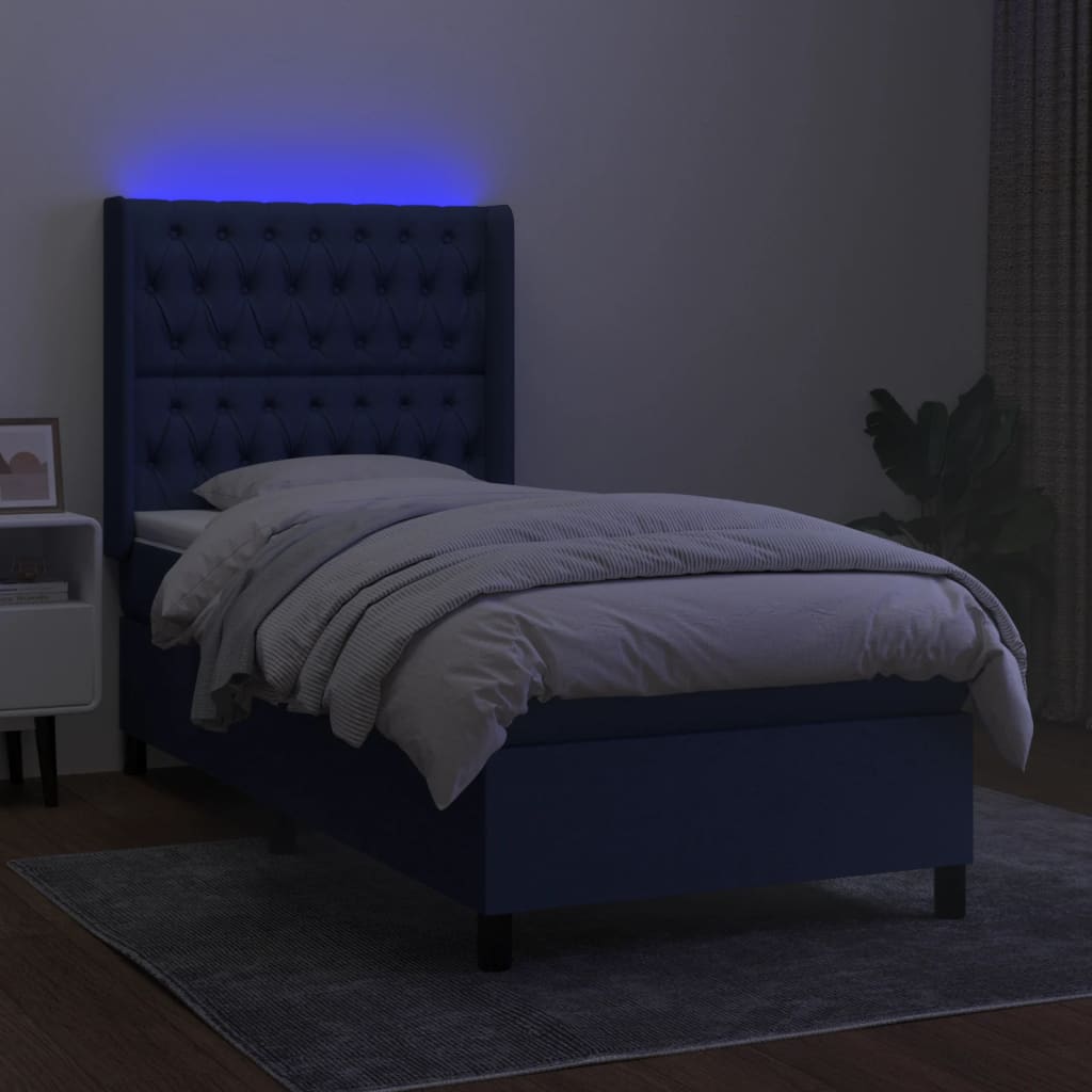 kontinentalseng med LED-lys 90x190 cm stof blå