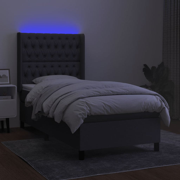 kontinentalseng med LED-lys 90x200 cm stof mørkegrå