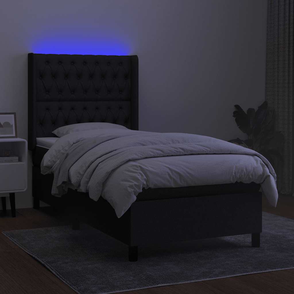 kontinentalseng med LED-lys 90x200 cm stof sort