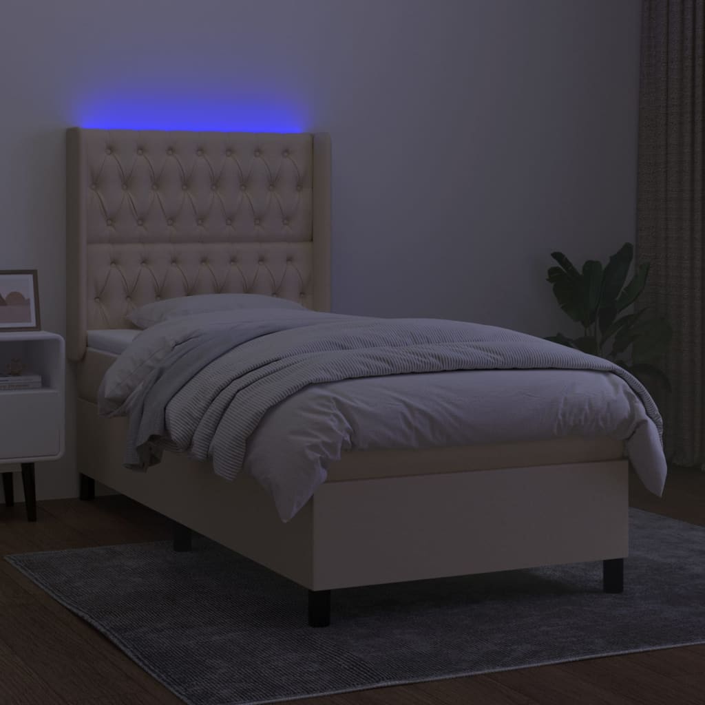 kontinentalseng med LED-lys 90x200 cm stof cremefarvet