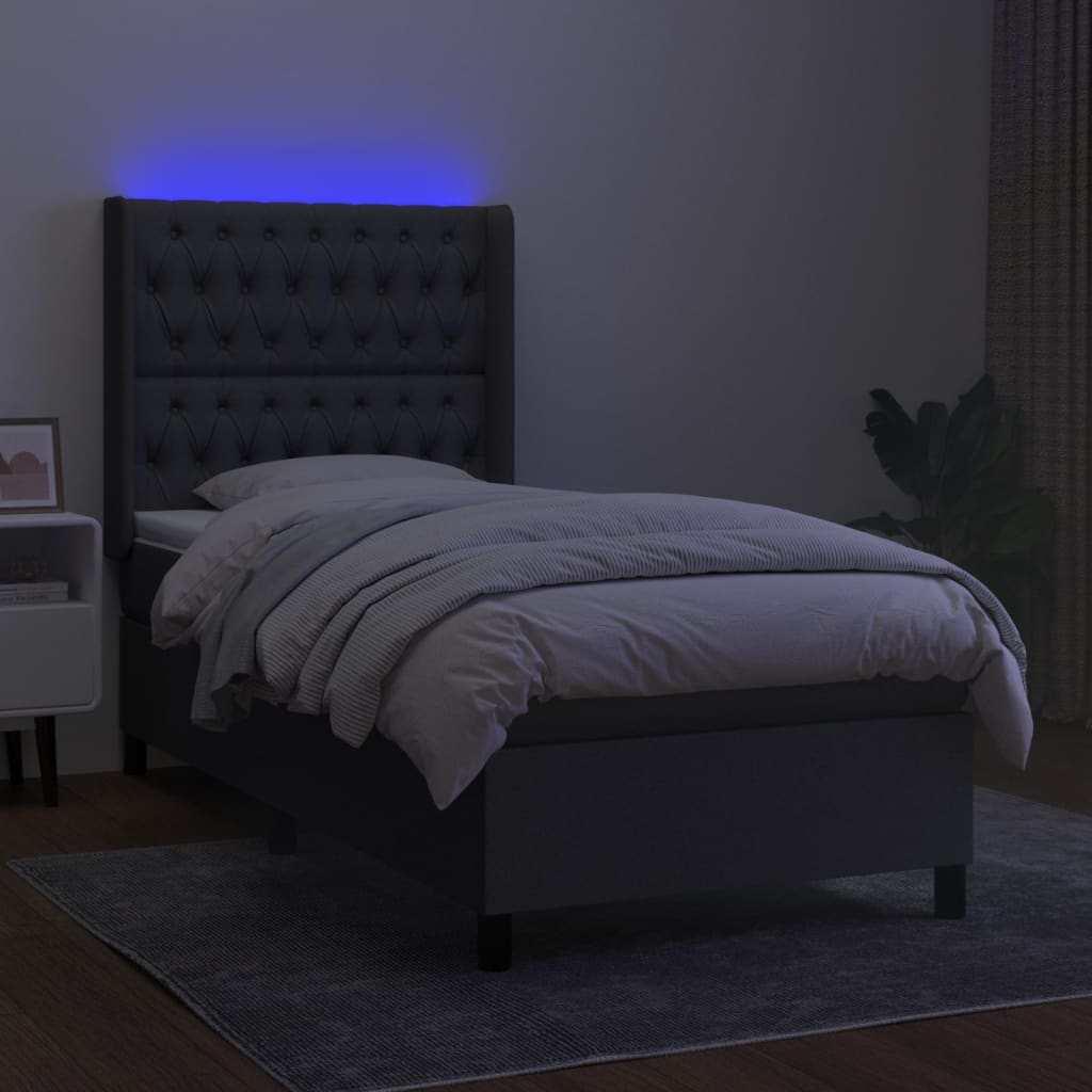 kontinentalseng med LED-lys 100x200 cm stof mørkegrå