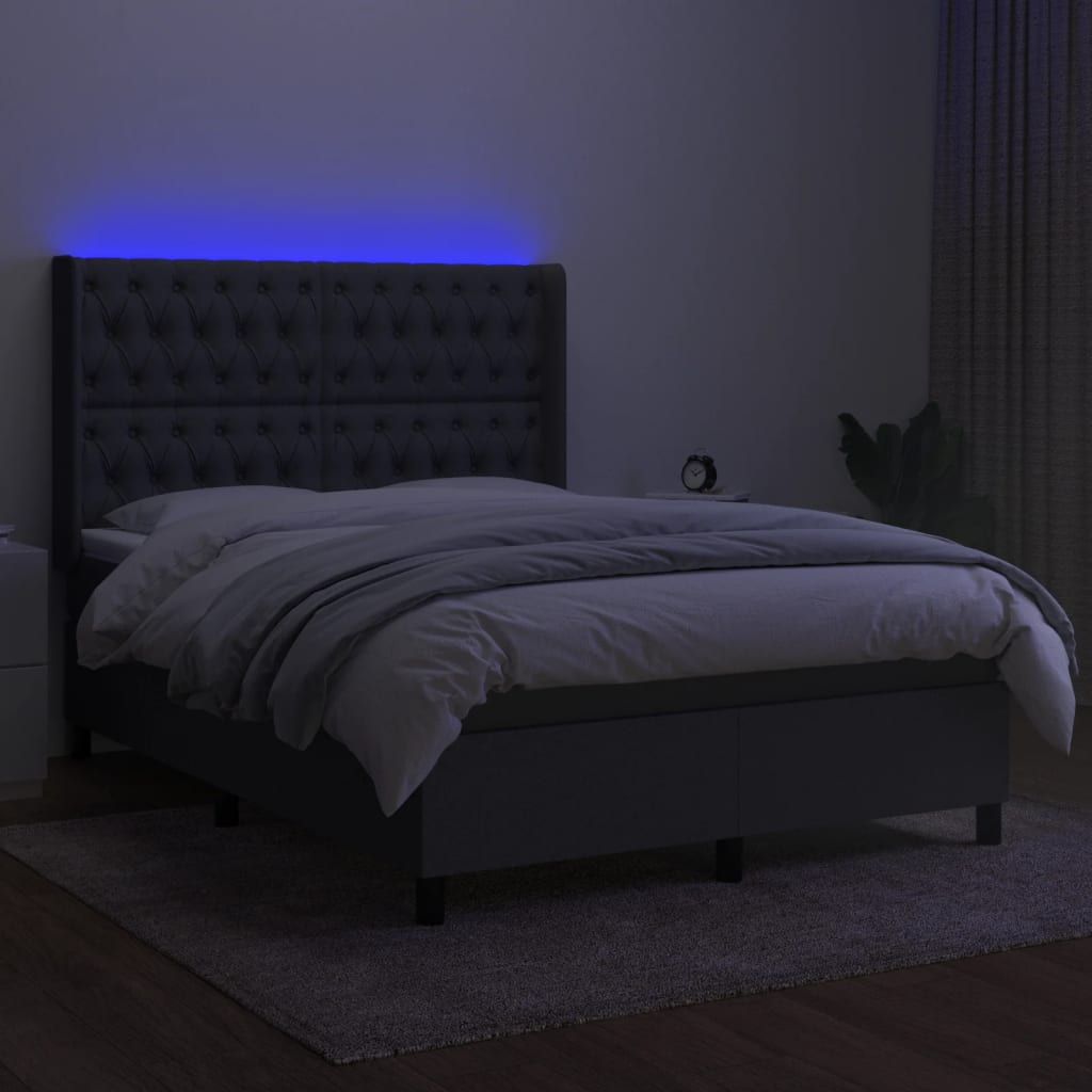 kontinentalseng med LED-lys 140x190 cm stof mørkegrå