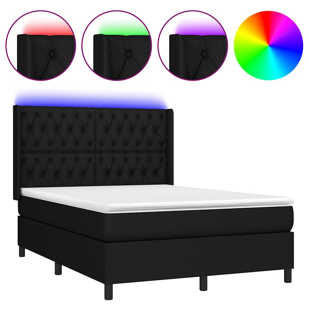 kontinentalseng med LED-lys 140x190 cm stof sort