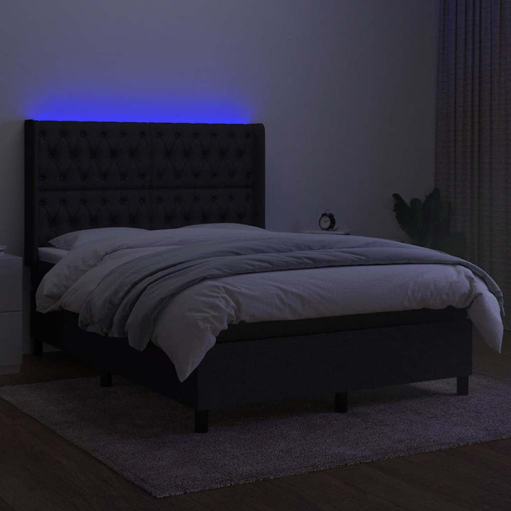 kontinentalseng med LED-lys 140x190 cm stof sort