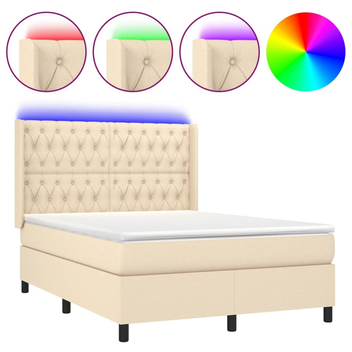 kontinentalseng med LED-lys 140x190 cm stof cremefarvet