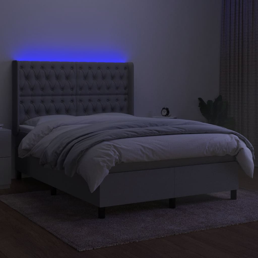 kontinentalseng med LED-lys 140x200 cm stof lysegrå