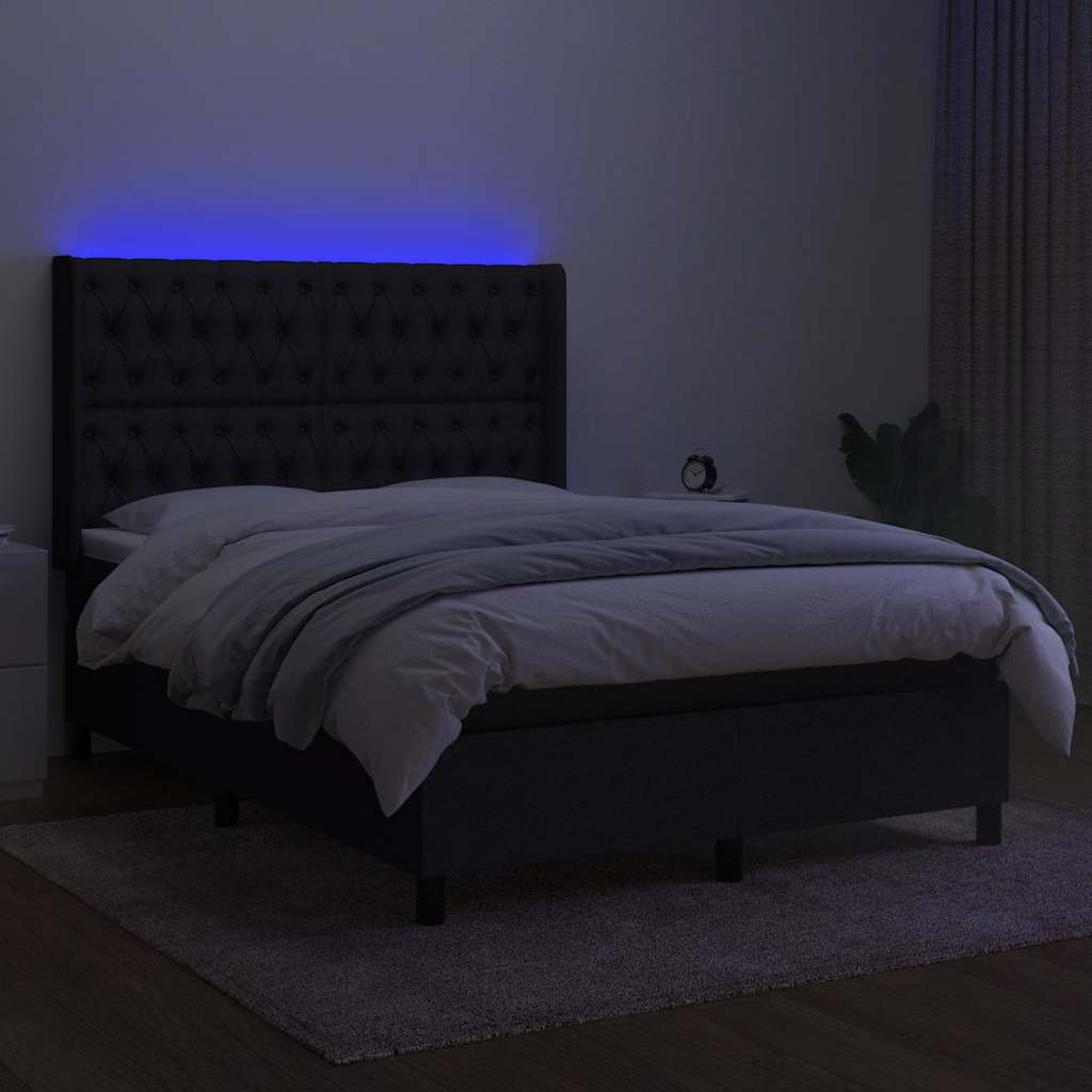 kontinentalseng med LED-lys 140x200 cm stof sort