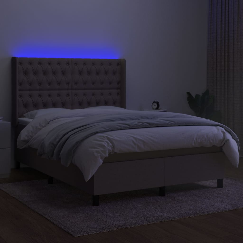 kontinentalseng med LED-lys 140x200 cm stof gråbrun