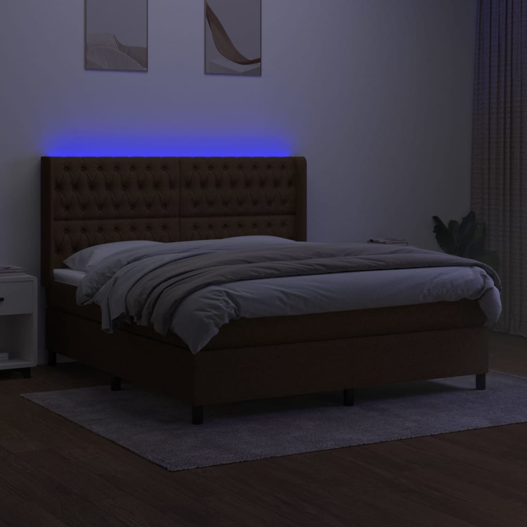 kontinentalseng med LED-lys 160x200 cm stof mørkebrun