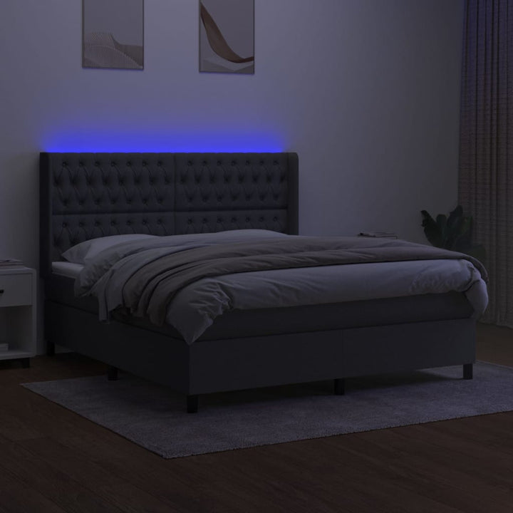 kontinentalseng med LED-lys 180x200 cm stof mørkegrå