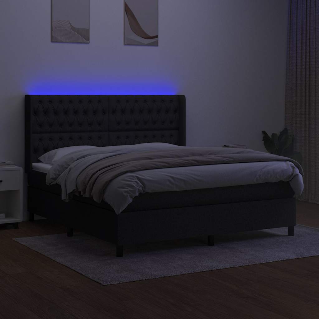 kontinentalseng med LED-lys 180x200 cm stof sort