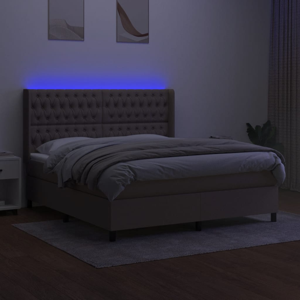 kontinentalseng med LED-lys 180x200 cm stof gråbrun
