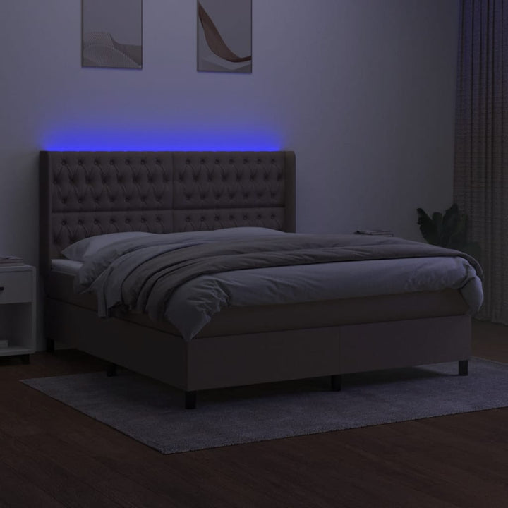 kontinentalseng med LED-lys 180x200 cm stof gråbrun