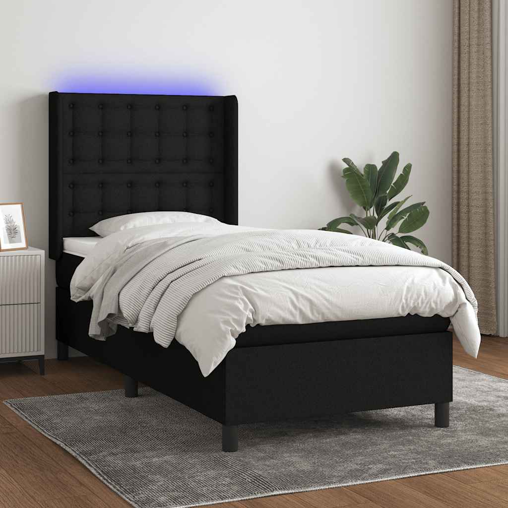 kontinentalseng med LED-lys 80x200 cm stof sort