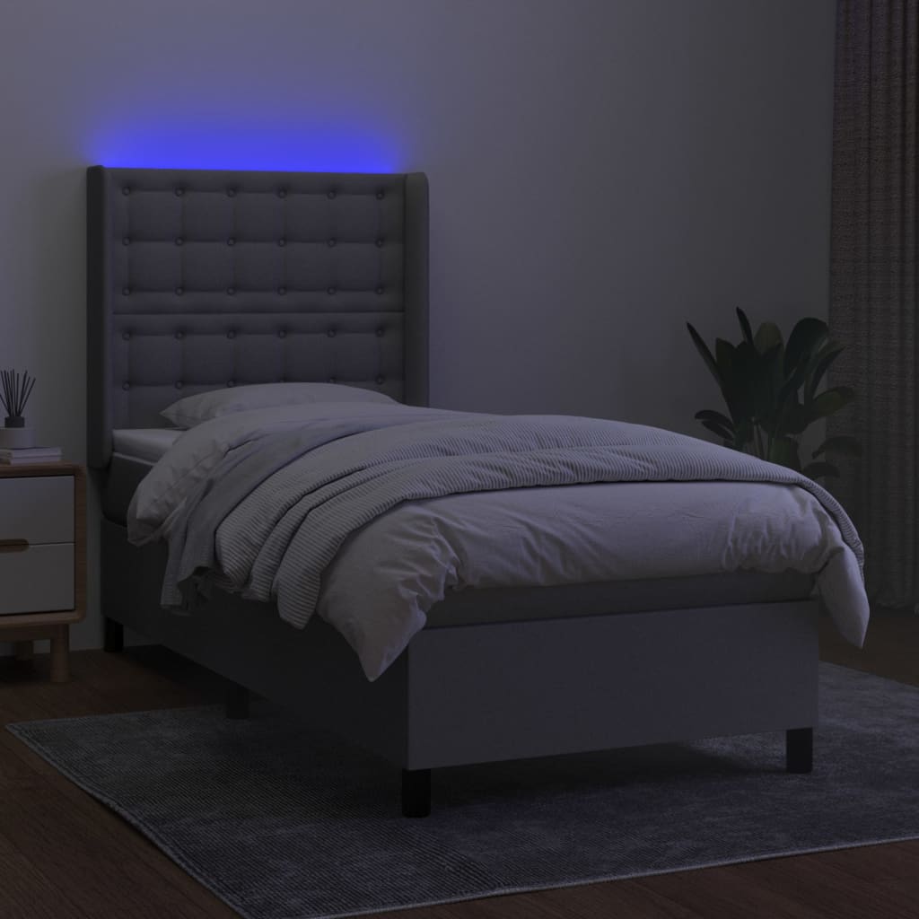 kontinentalseng med LED-lys 90x190 cm stof lysegrå