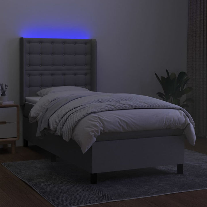 kontinentalseng med LED-lys 90x200 cm stof lysegrå