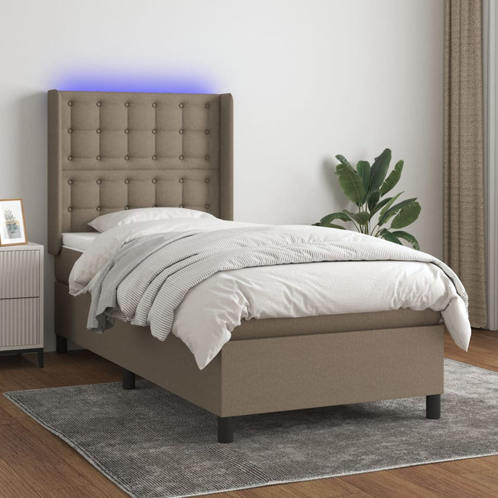 kontinentalseng med LED-lys 90x200 cm stof gråbrun