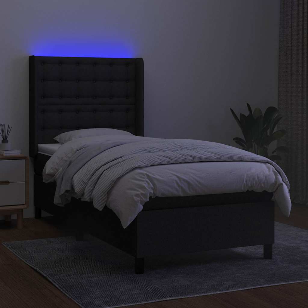 kontinentalseng med LED-lys 100x200 cm stof sort