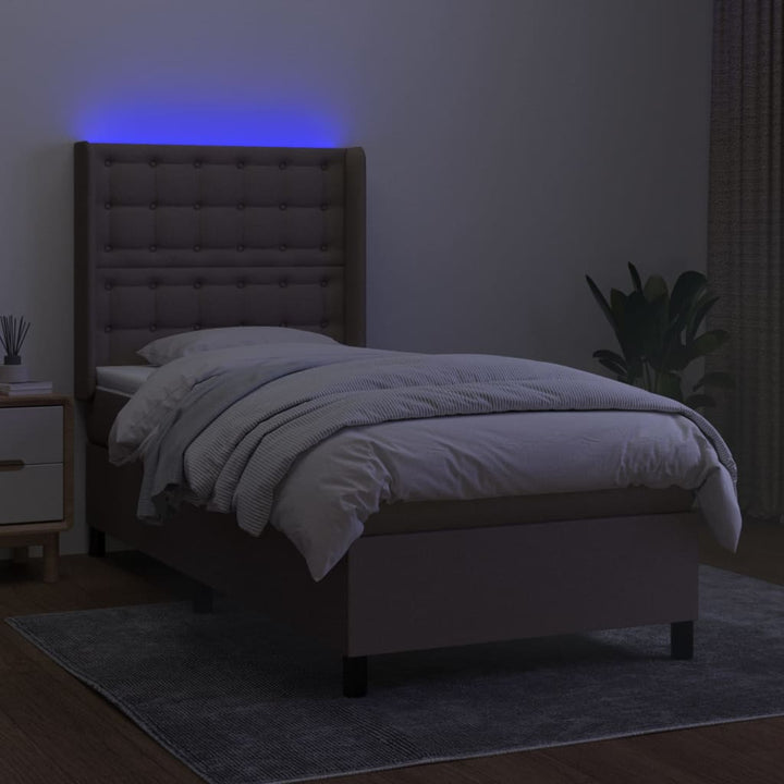 kontinentalseng med LED-lys 100x200 cm stof gråbrun