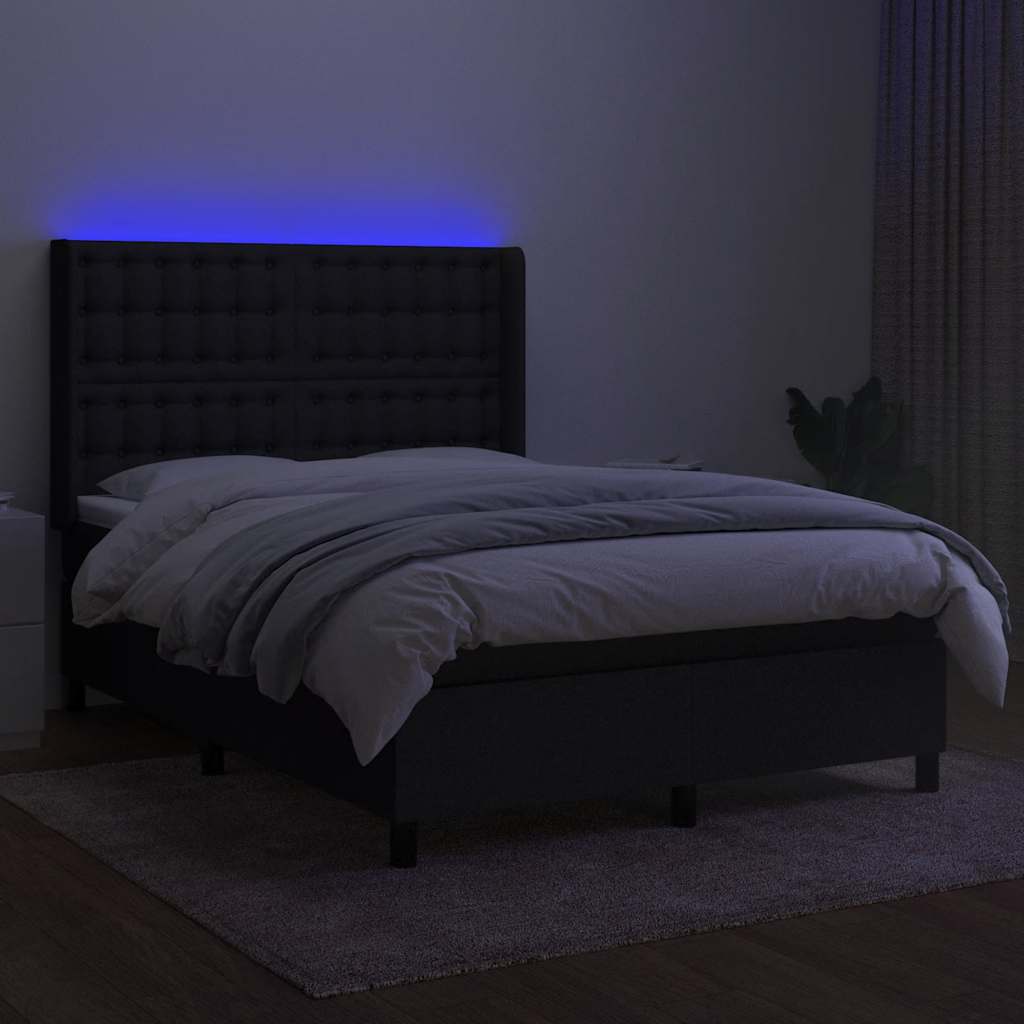 kontinentalseng med LED-lys 140x190 cm stof sort