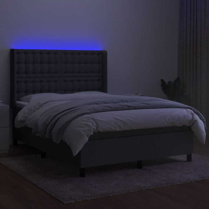 kontinentalseng med LED-lys 140x200 cm stof mørkegrå