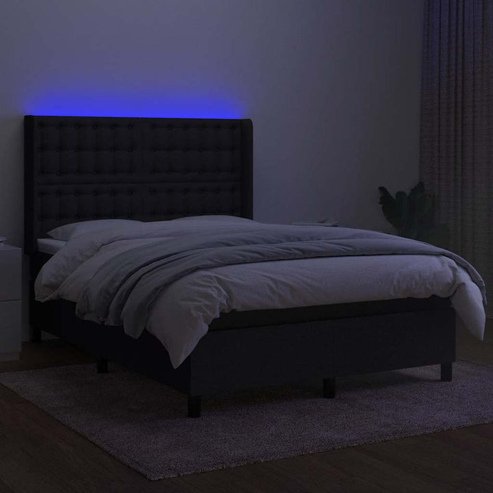 kontinentalseng med LED-lys 140x200 cm stof sort