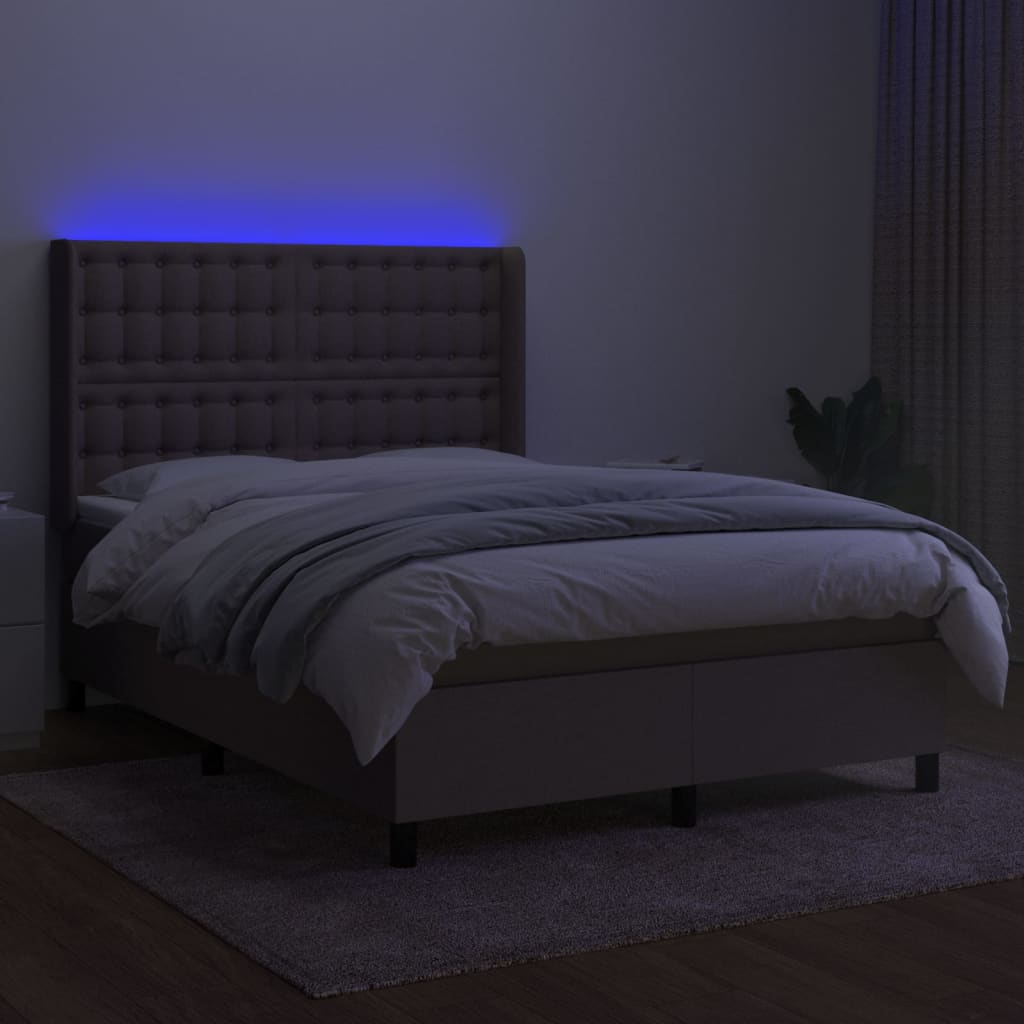 kontinentalseng med LED-lys 140x200 cm stof gråbrun