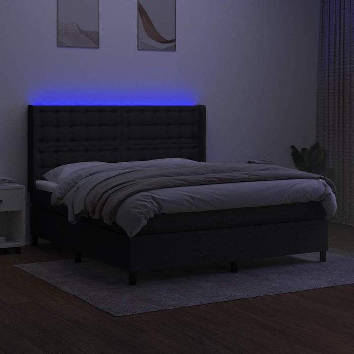 kontinentalseng med LED-lys 160x200 cm stof sort