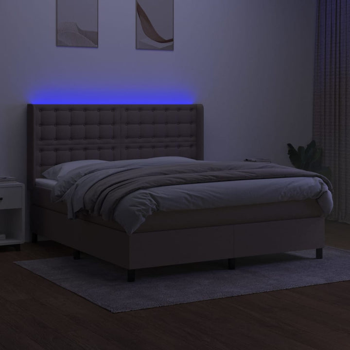 kontinentalseng med LED-lys 160x200 cm stof gråbrun