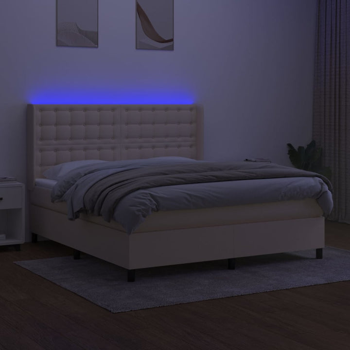 kontinentalseng med LED-lys 160x200 cm stof cremefarvet