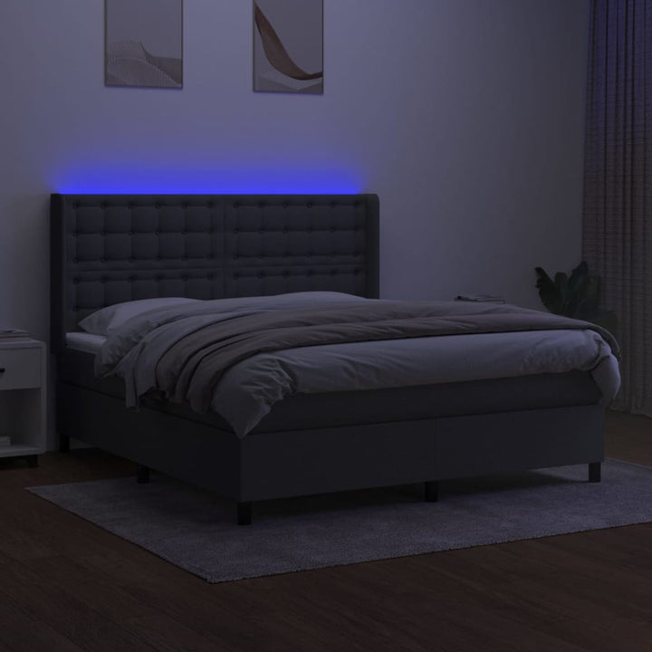 kontinentalseng med LED-lys 180x200 cm stof mørkegrå