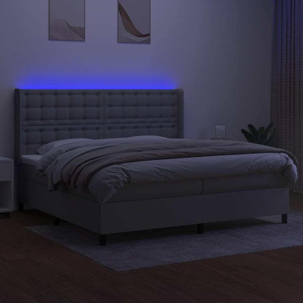 kontinentalseng med LED-lys 200x200 cm stof lysegrå