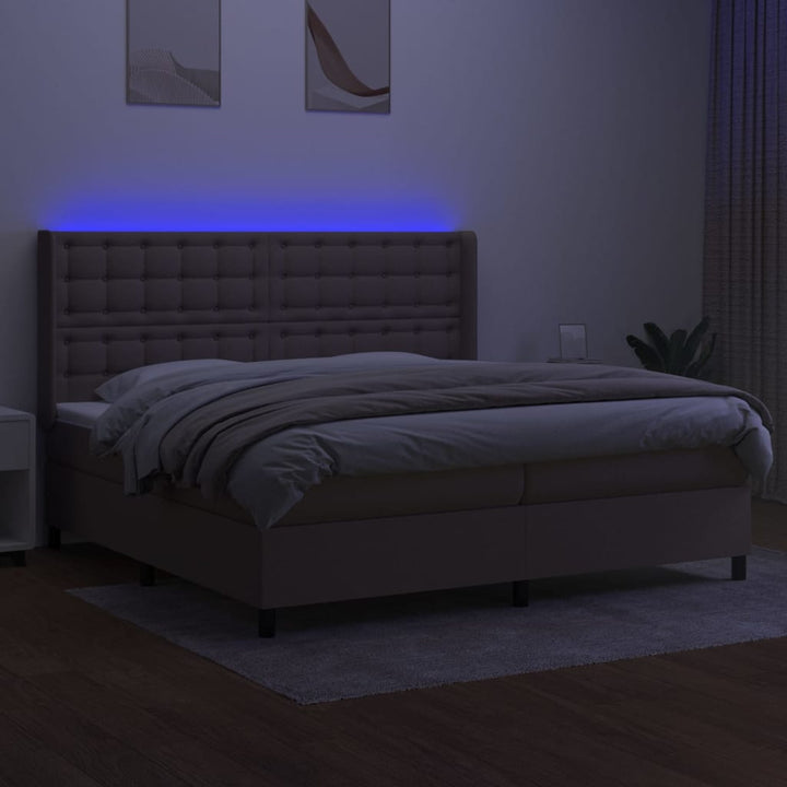 kontinentalseng med LED-lys 200x200 cm stof gråbrun