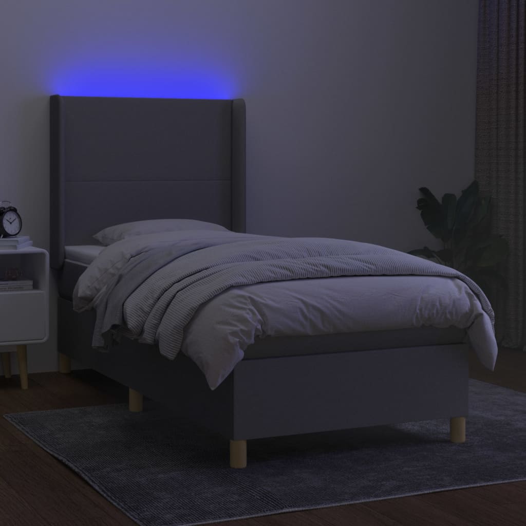 kontinentalseng med LED-lys 80x200 cm stof lysegrå