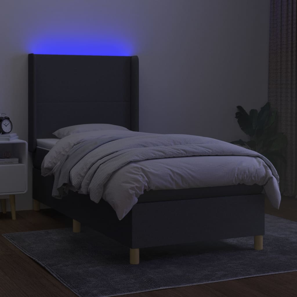 kontinentalseng med LED-lys 90x190 cm stof mørkegrå