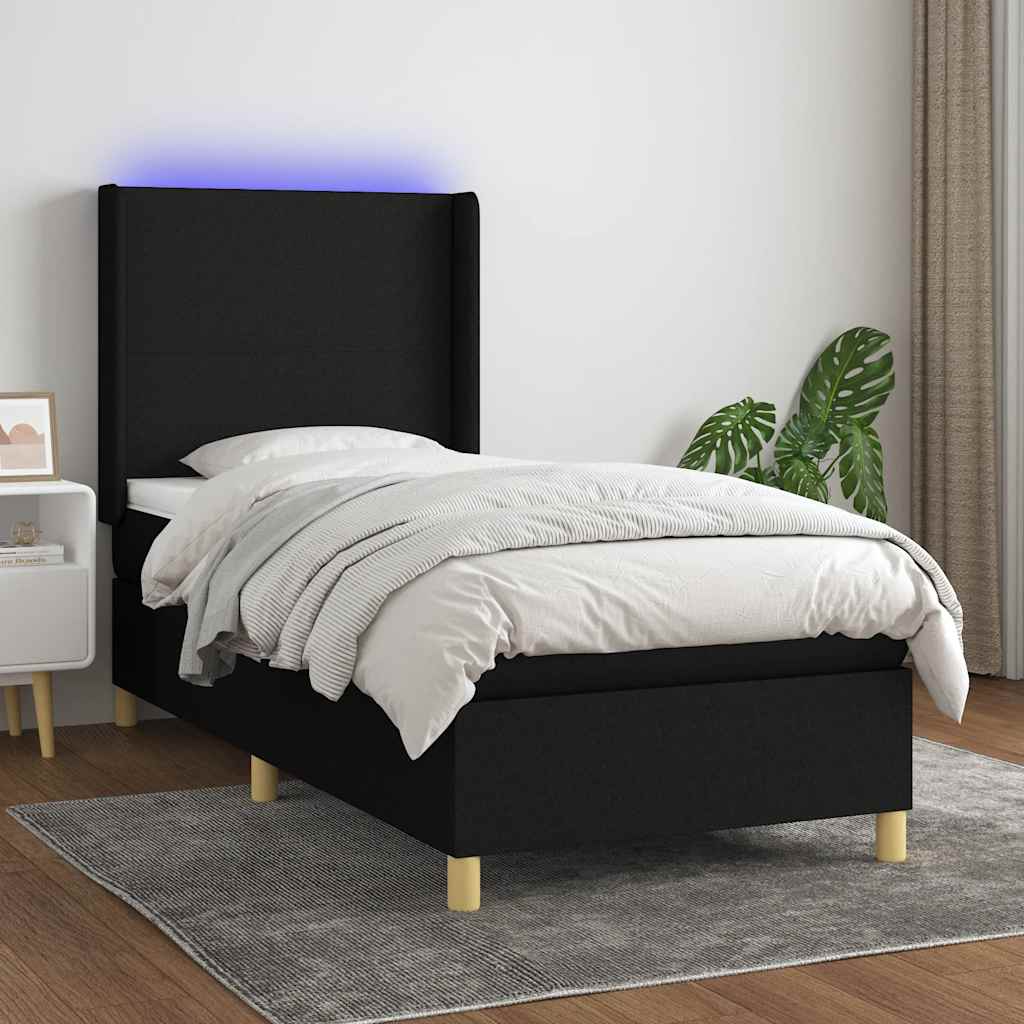 kontinentalseng med LED-lys 90x190 cm stof sort