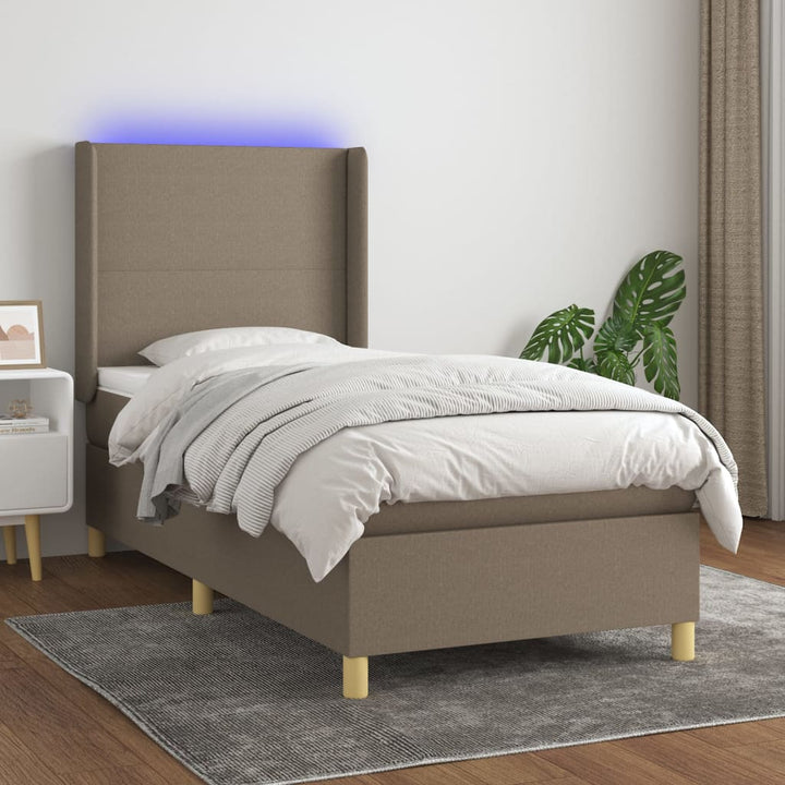 kontinentalseng med LED-lys 90x190 cm stof gråbrun