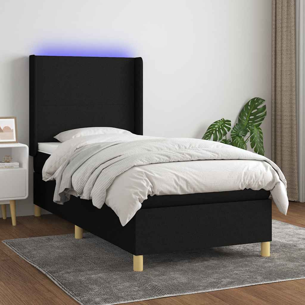 kontinentalseng med LED-lys 90x200 cm stof sort