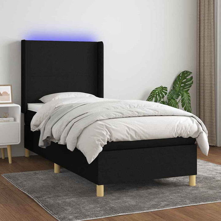 kontinentalseng med LED-lys 90x200 cm stof sort