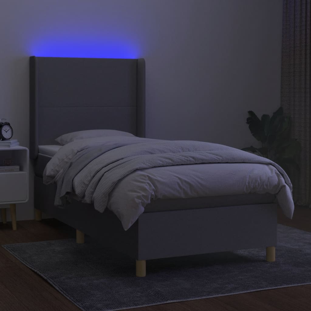 kontinentalseng med LED-lys 100x200 cm stof lysegrå