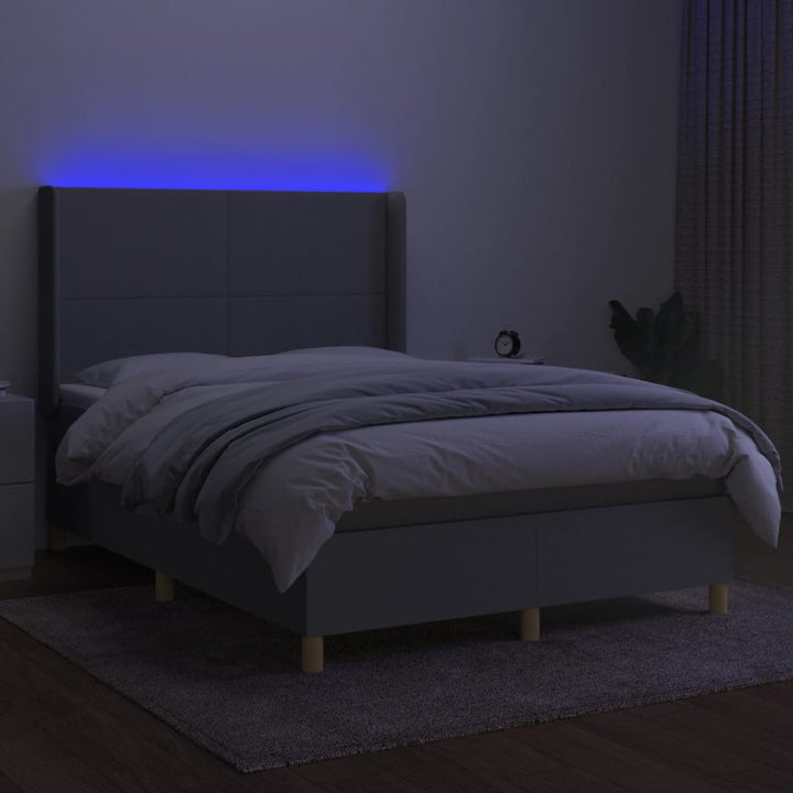 kontinentalseng med LED-lys 140x190 cm stof lysegrå