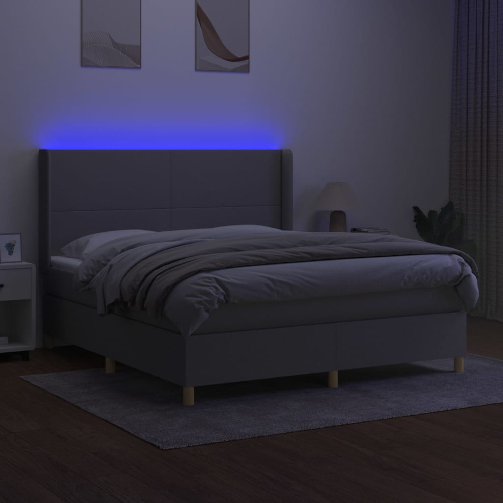 kontinentalseng med LED-lys 160x200 cm stof lysegrå