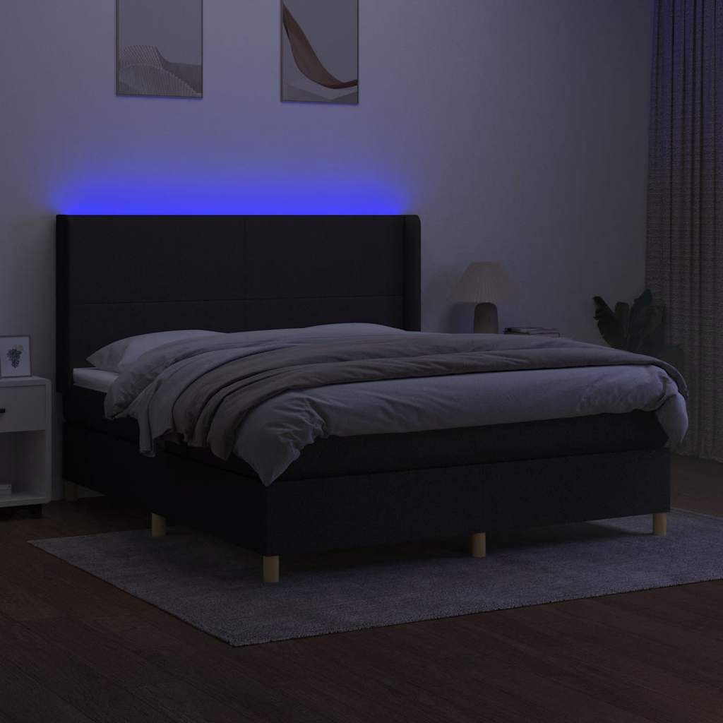 kontinentalseng med LED-lys 160x200 cm stof sort