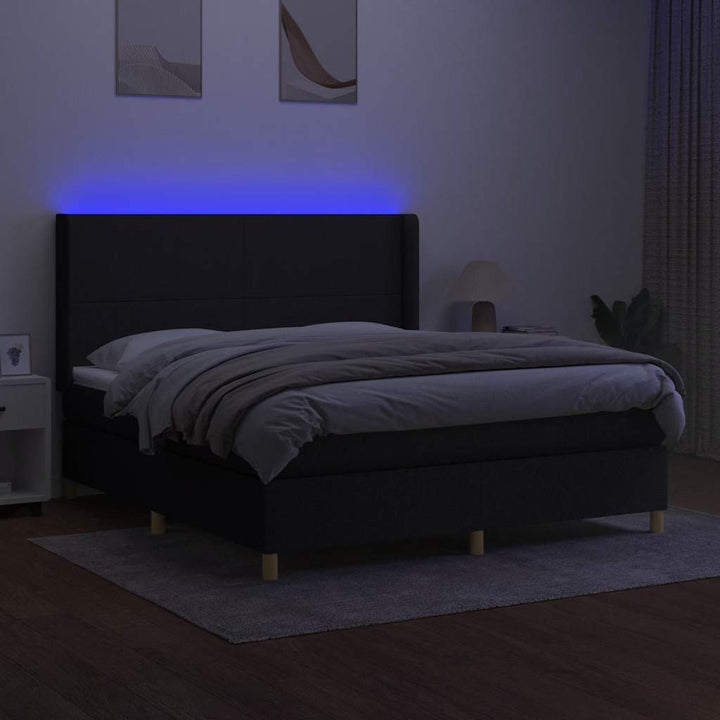 kontinentalseng med LED-lys 160x200 cm stof sort