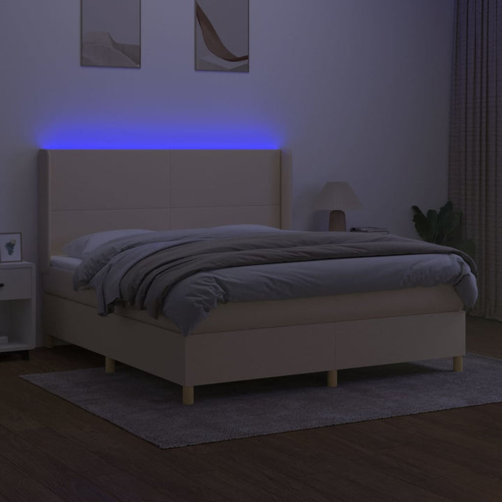 kontinentalseng med LED-lys 180x200 cm stof cremefarvet