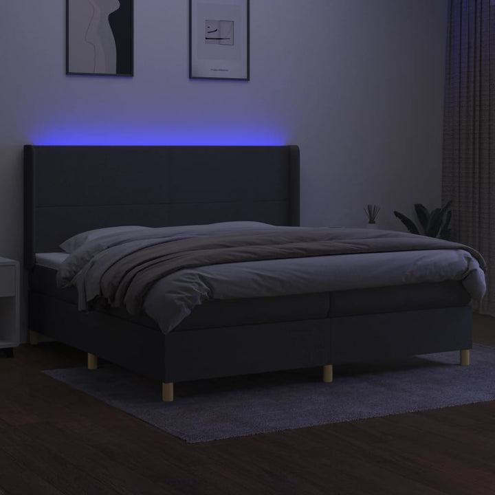 kontinentalseng med LED-lys 200x200 cm stof mørkegrå