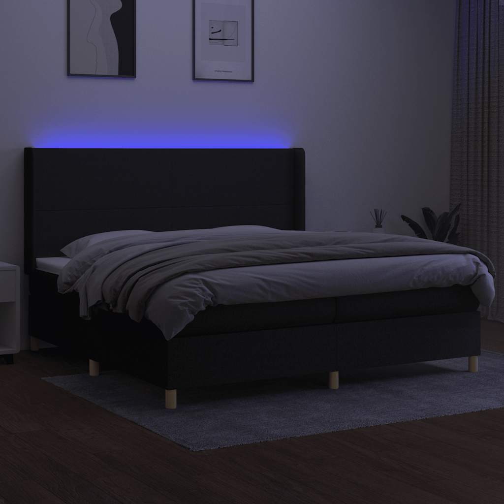 kontinentalseng med LED-lys 200x200 cm stof sort